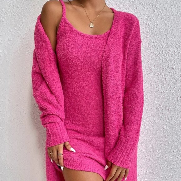 . Sweaters - soft mini sweater dress and cardigan set pink